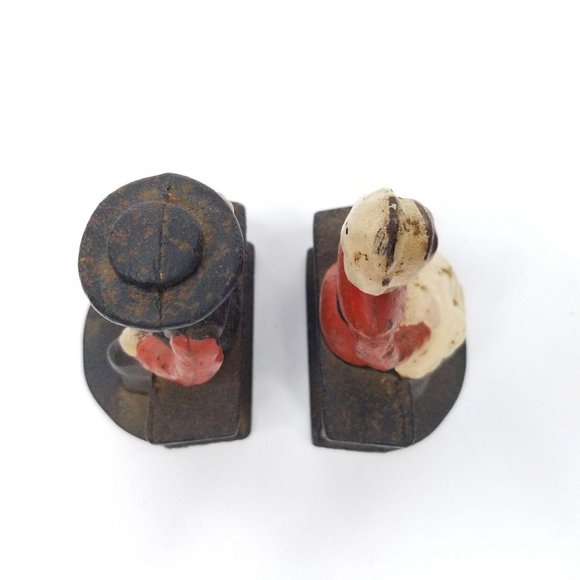 Vintage Cast Iron Amish Man Woman Bookends Pioneer - Picture 8 of 11